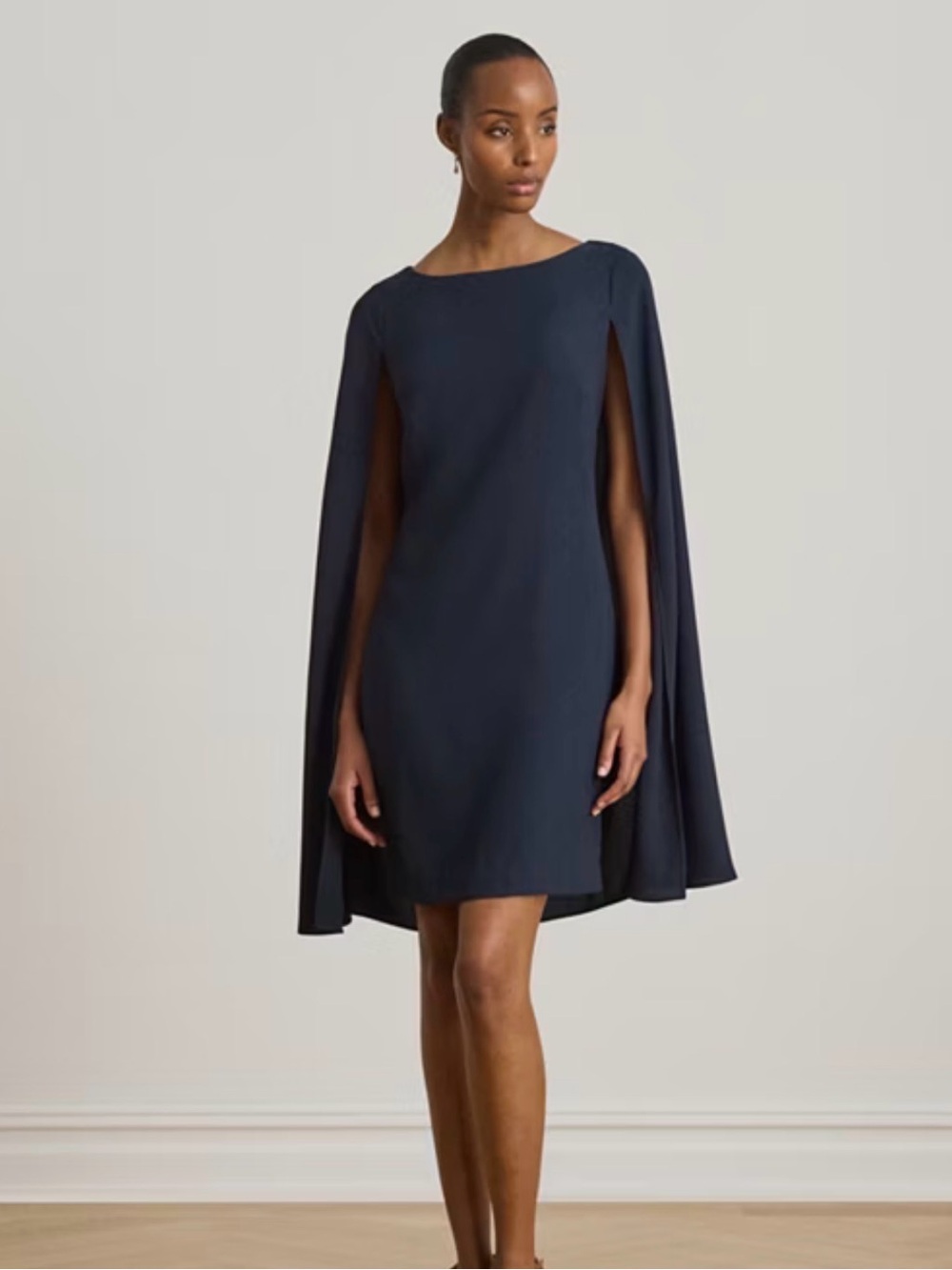 Lauren Ralph Lauren Cape Georgette Cocktail Dress Size 2 Navy NWT